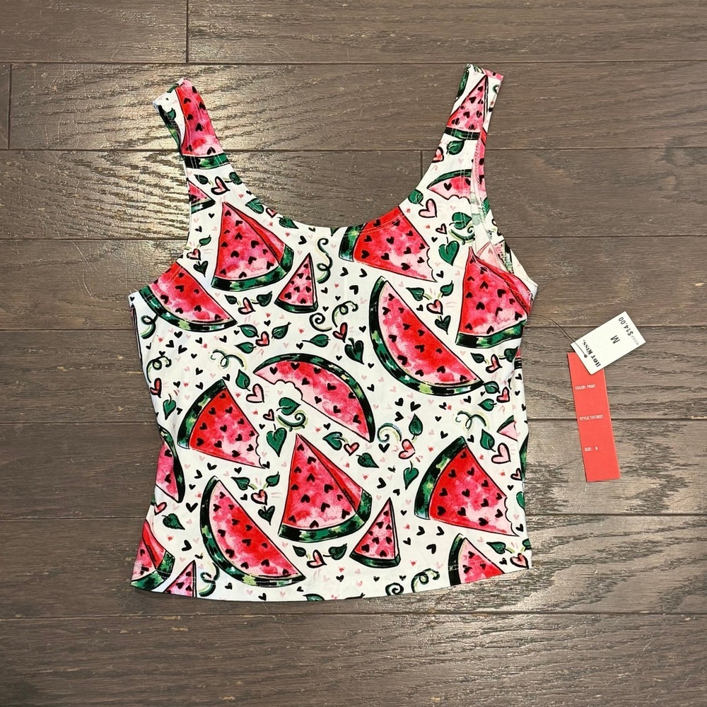 Hot Kiss Womens Watermelon Print Scoop Neck Tank Top White TAT3627 Medium NWT